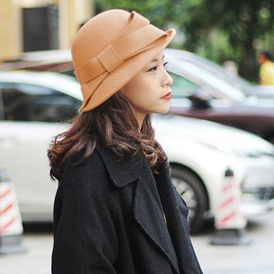 Bayan Yün Keçe Kova Şapka Vintage Cloche Fedora Şapka Kadın Melon Şapka Fiyonklu Kış Düğün Kilise Caz Şapkası