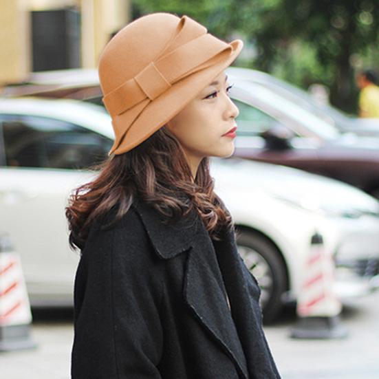 Ladies Wool Felt Bucket Hat Vintage Cloche Fedora Hat Female Bowler Hat