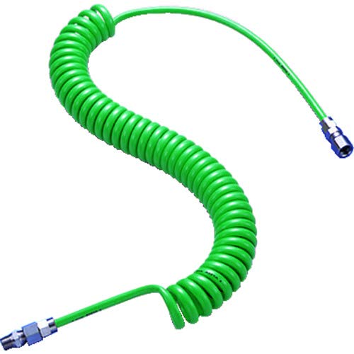

TRUSCO Spatter Urethane Coil Hose, Green, 5 x 8mm, 2m Length. Prevents hose fires caused by metal shavings and sparks from cutting, grinding, and weld