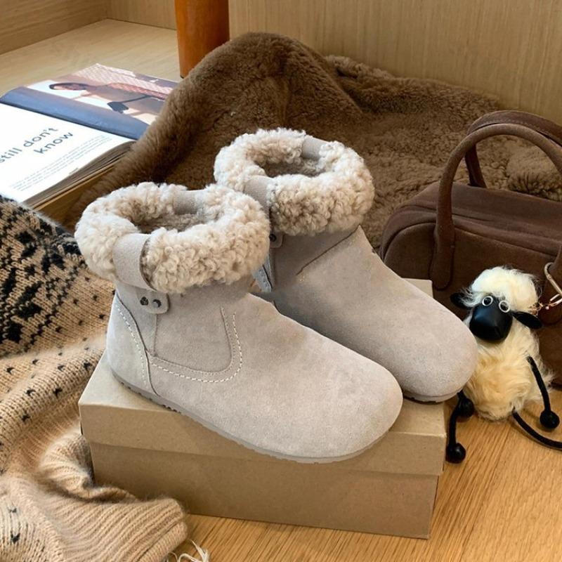 Winter Women's Snow Boots 2026 Comfortable Non Slip Outdoor Flat Ankle Boots Retro Suede Leather Cowboy Cotton Boots Botas
