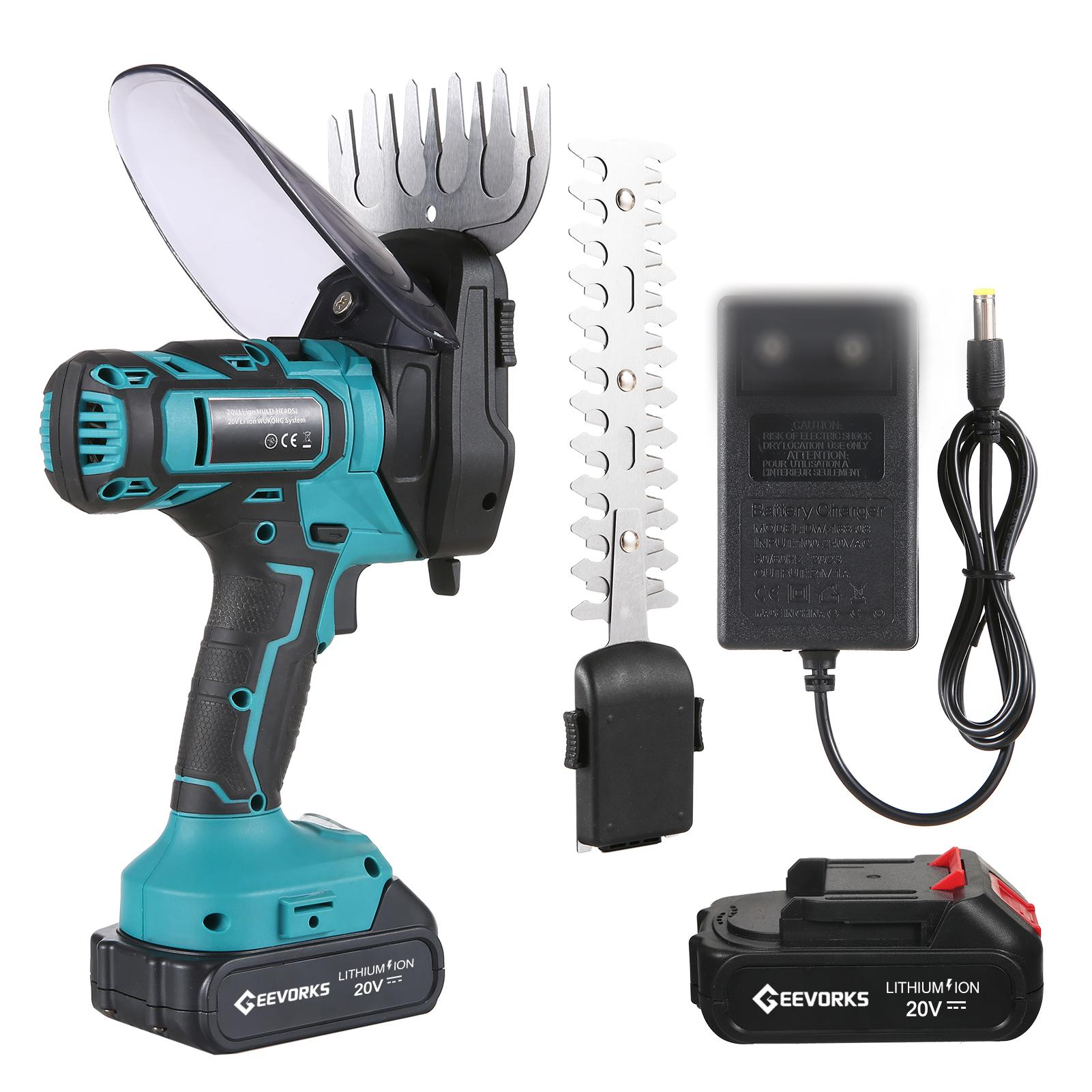 

Аккумуляторные ножницы для травы 20 В, ручной триммер для травы, электрические машинки для стрижки травы 2 в 1 и силовая изгородь 2 Battery & EU Plug синий