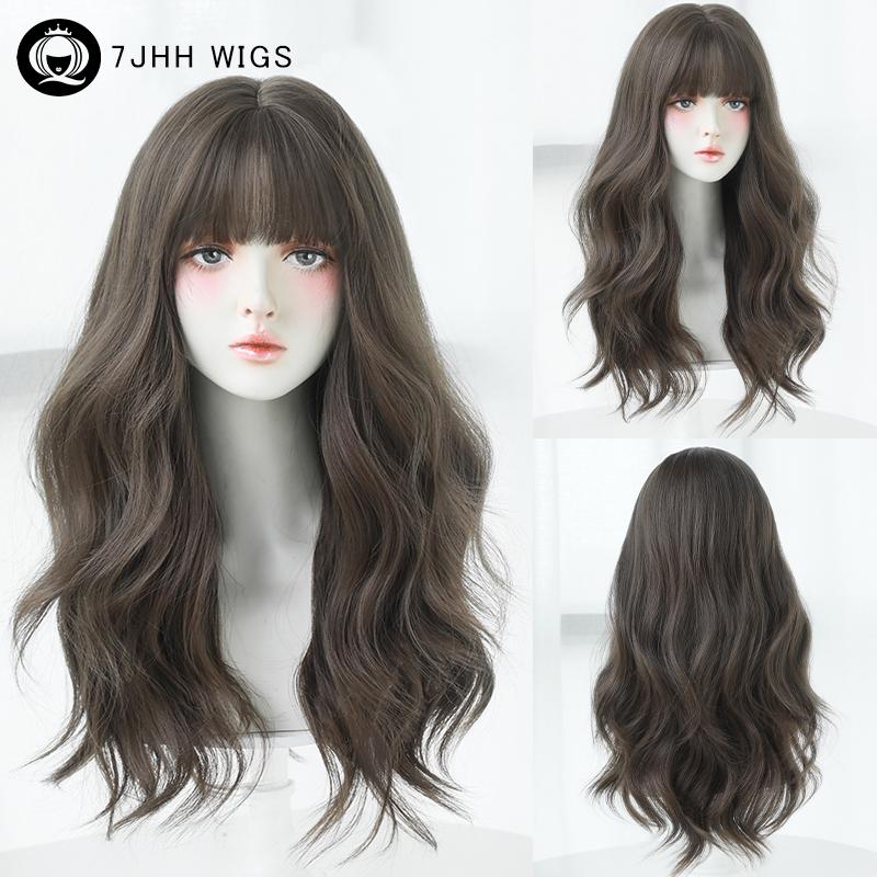 7jhh Wigs Loose Body Wavy Pink Brown Wigs With Dark Roots High Density Synthetic Wavy Ombre Hair Wig For Women Party Lolita Wigs
