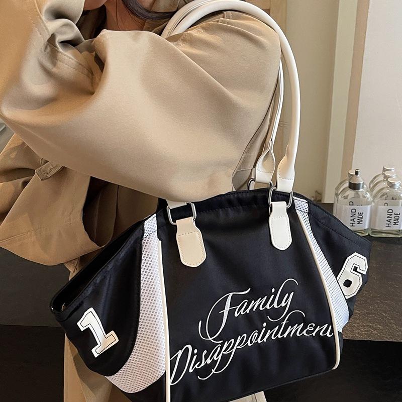 Fashion Bowling Portable Tote Bag Women's 2025 New Commuter Large Capacity Embroidered Alphabet Casual Shoulder Bag