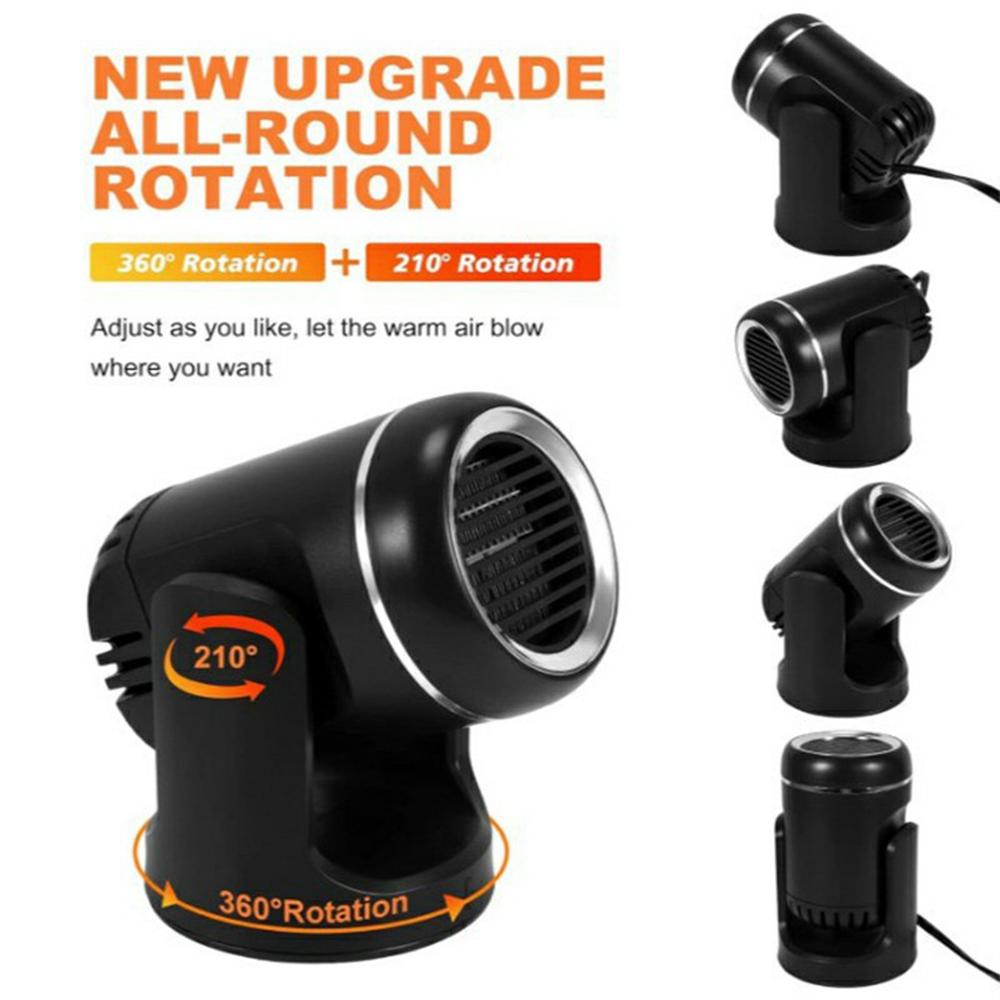 

24V Car Heater Windshield Defrosting Defogging 360-Degree Rotating Vehicle Interior Heating Fan Black