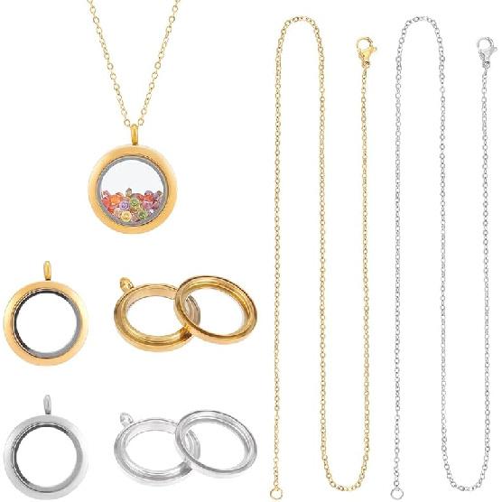 

UNICRAFTALE 2 комплекта 2 цвета Нержавеющая сталь Живая память Плавающие медальоны Подвески Ожерелье Стеклянная фоторамка Медальон-подвеска для DIY Ювелирных изделий Ожерелье Pendant:25mm Long