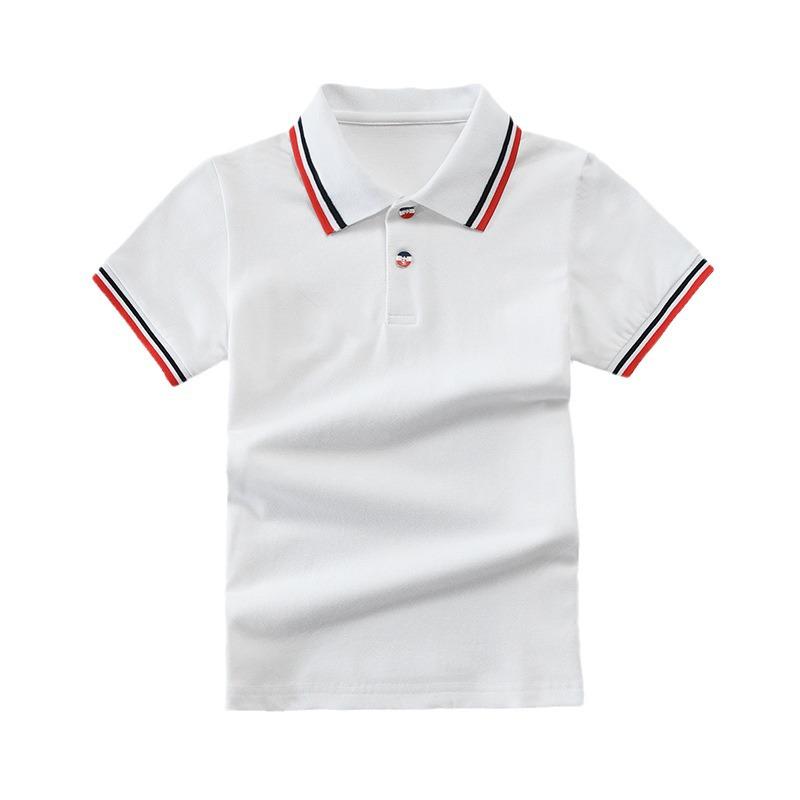 Children's Polo Shirt: Short-Sleeved Cotton Uniform for Elementary and Middle School - White or Blue