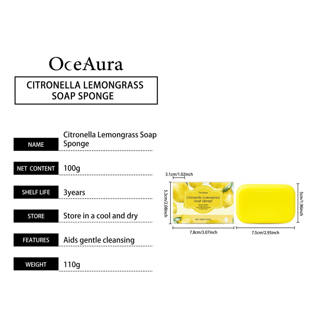 Citronella Lemon Soap, Moisturizing & Nourishing, Gentle Cleansing for Face & Body, Soft Skin Daily Bath Bar