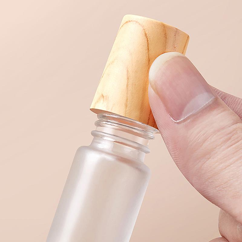 1/2/3/5/10Ml Cosmetic Container Roll On Glass Bottles For Essential Oil Empty Perfume Bottle Refillable Container With Wood Lid