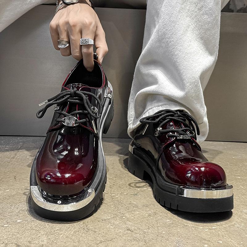 

Retro platform 2025 shoes Derby shoes polished big head heightening leather shoes men s tooling shoes commuter casual new models 38 красный
