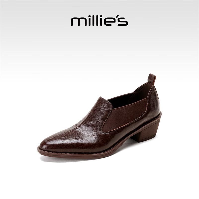 Millies Women s Retro Sheepskin Pointed Toe Chunky Heel Slip-On Shoes EU 37 коричневый