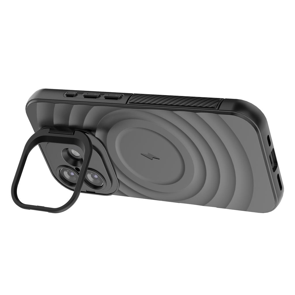 For iPhone 17 Case Compatible with MagSafe PC Kickstand Ripple Texture TPU Phone Cover