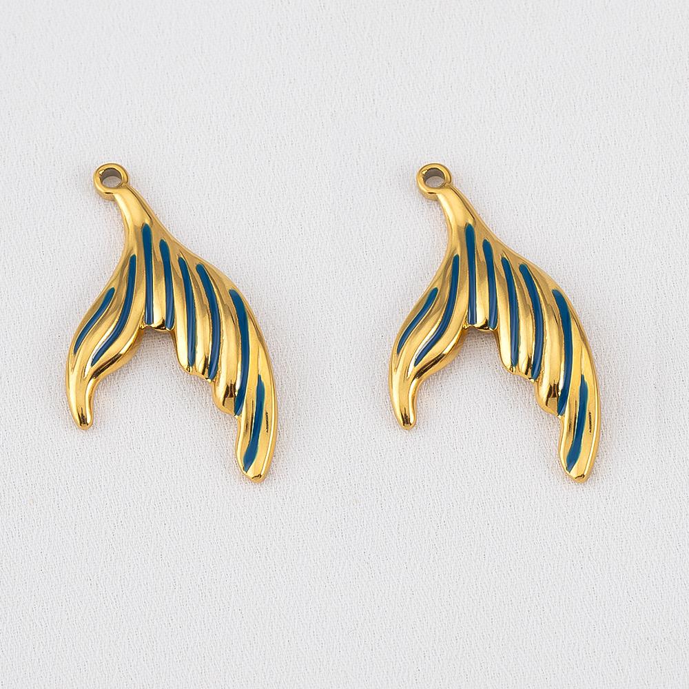 2pcs 304 Stainless Steel Enamel Fish Tail Pendant Mermaid Tail Charm DIY Trend Necklace Earring Jewelry Making Keychain Supplies