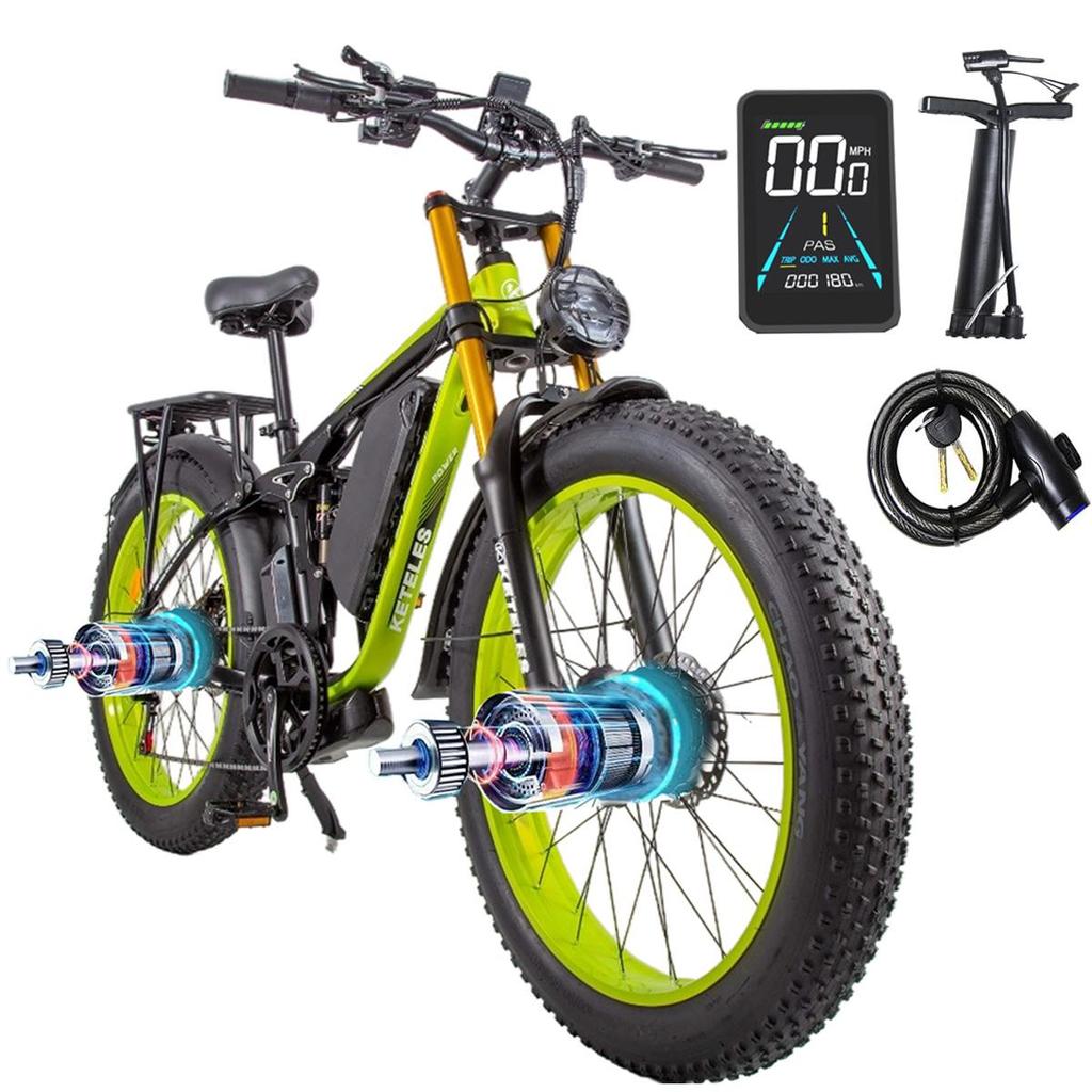 Keteles K800 Pro Electric Bike, 2×1000W Dual Motor, 48V 23Ah Battery, 26*4.0'' Fat Tires, Hydraulic disc brake, Color Display