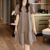 ZANZEA Women Casual Round Neck Grid Print Summer Short Sleeve Dress
