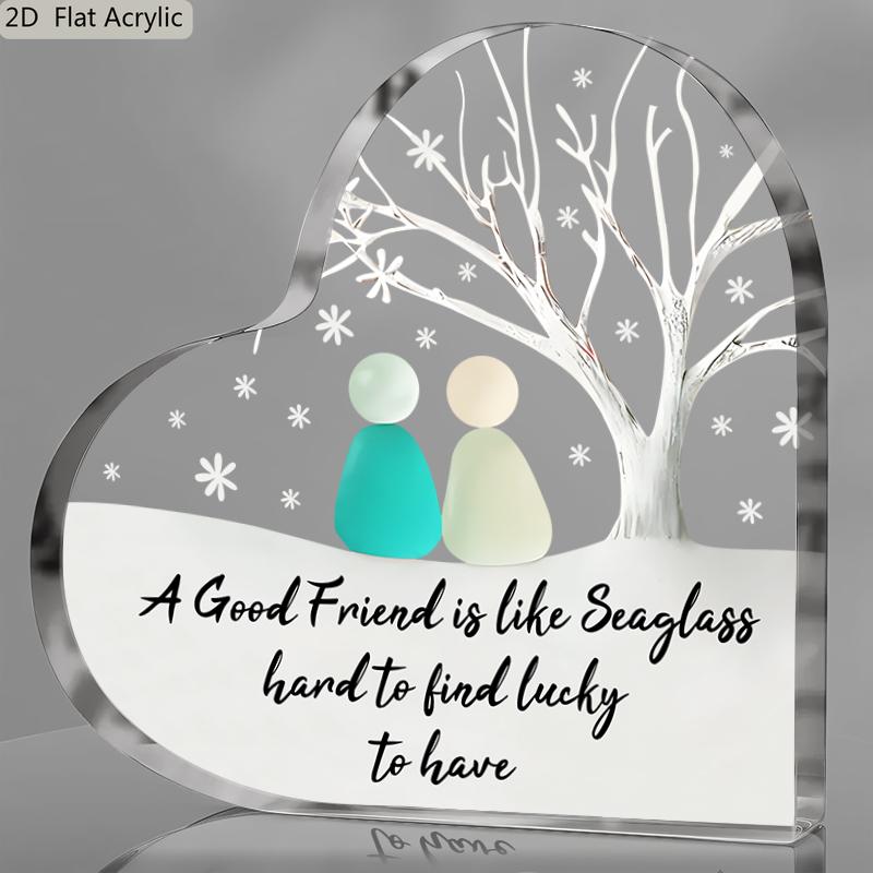 Friendship Gift for Women & Men - "A Good Friend Is Like Seaglass" Plaque, with Snowflake & Tree Design Suitable for Desk, Shelf, Office Decor - Th