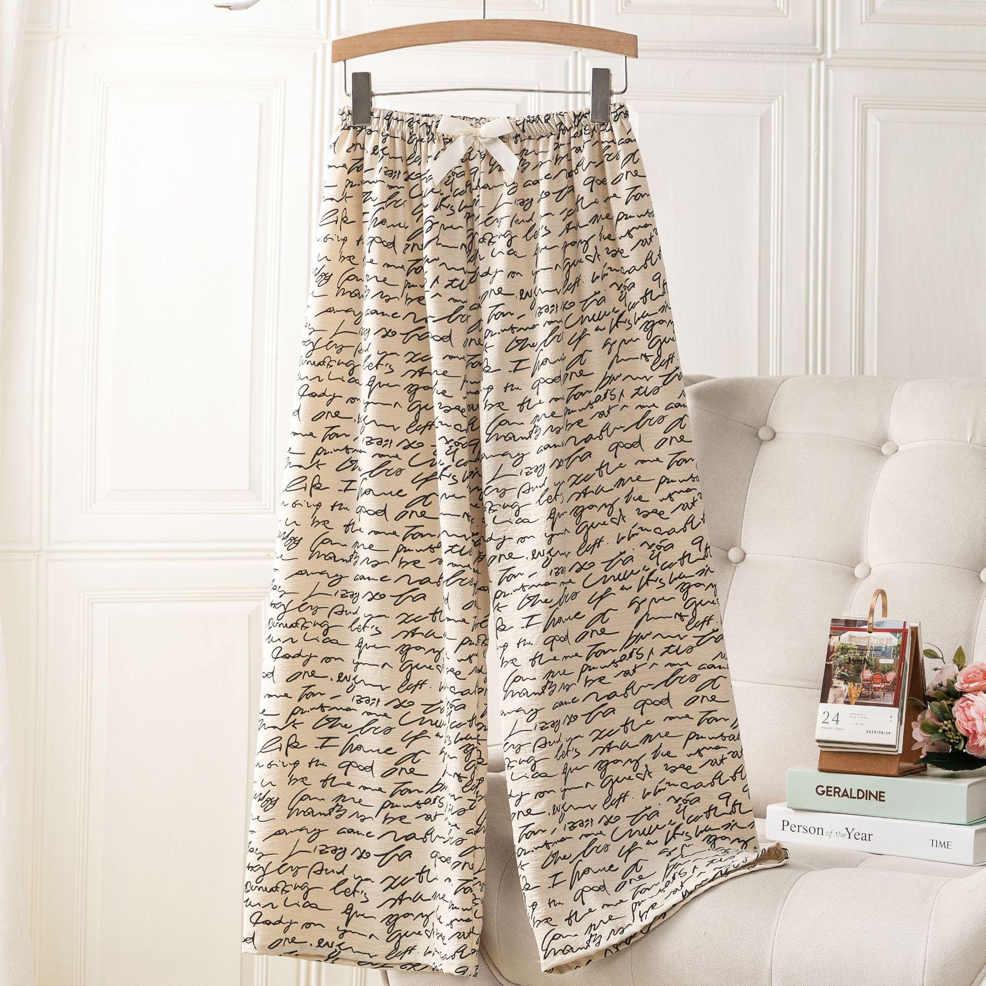 

Ice Silk Linen High Waist Cartoon Print Pajama Pants for Women, Casual, Summer Style, Plus Size, Suitable for Indoor and Outdoor Wear One Size