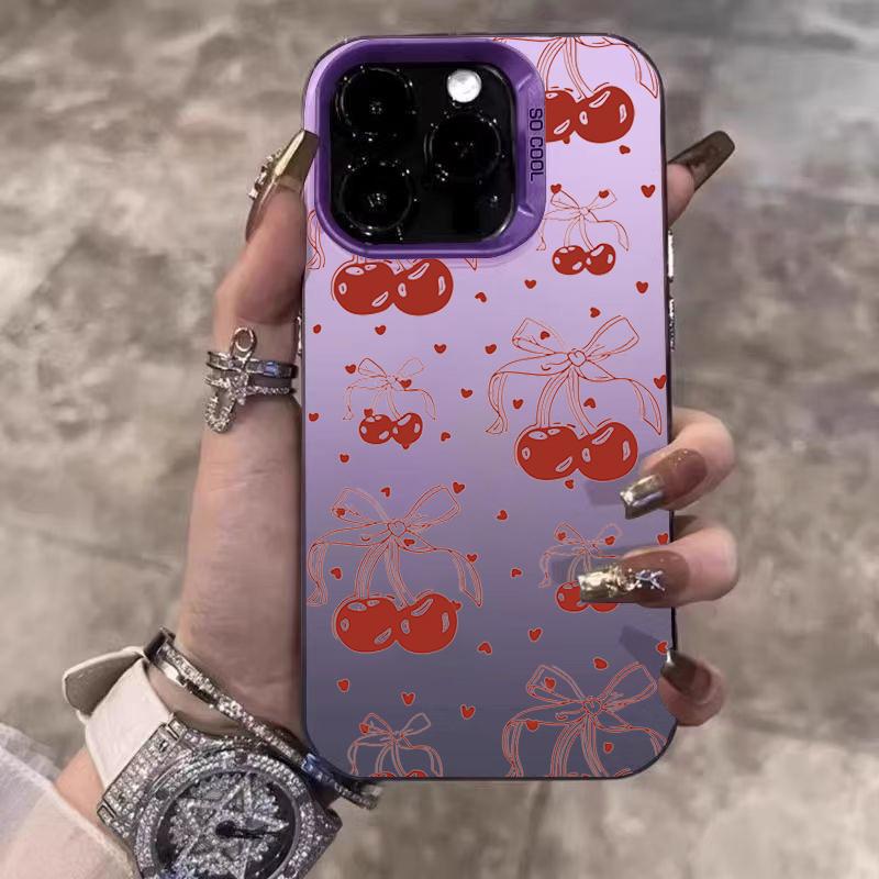 Cute Cherry Pattern Electroplate Silver IMD Phone Case For iPhone 17 16 15 14 13 12 11 Pro Max 17 Air 16E 7 8 Plus X XS XR Cover