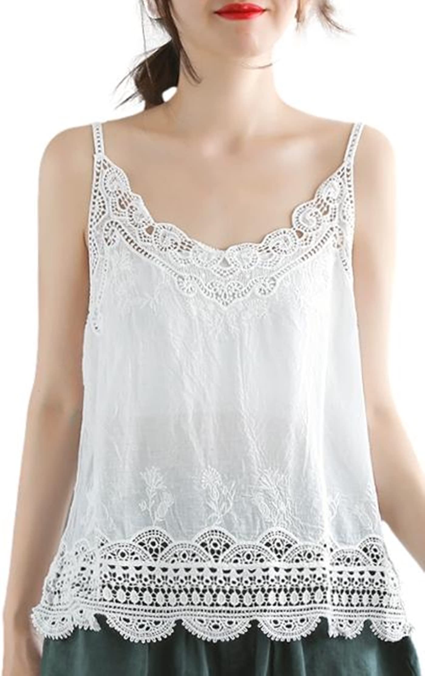 

Aquamie Хлопковая майка с милым топом для многослойности, летняя майка, нижнее белье, женское кружево, видимый, топ, (белый) белый