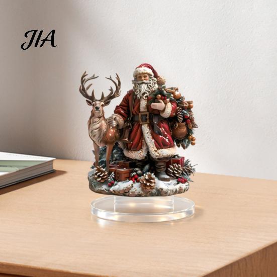 Niedlicher Weihnachtsmann Weihnachtsdekorationen Weihnachtsrentier Tischdekoration, 2D Acryl Festliche Home Office Schreibtischdekoration für Kamin Wohnzimmer