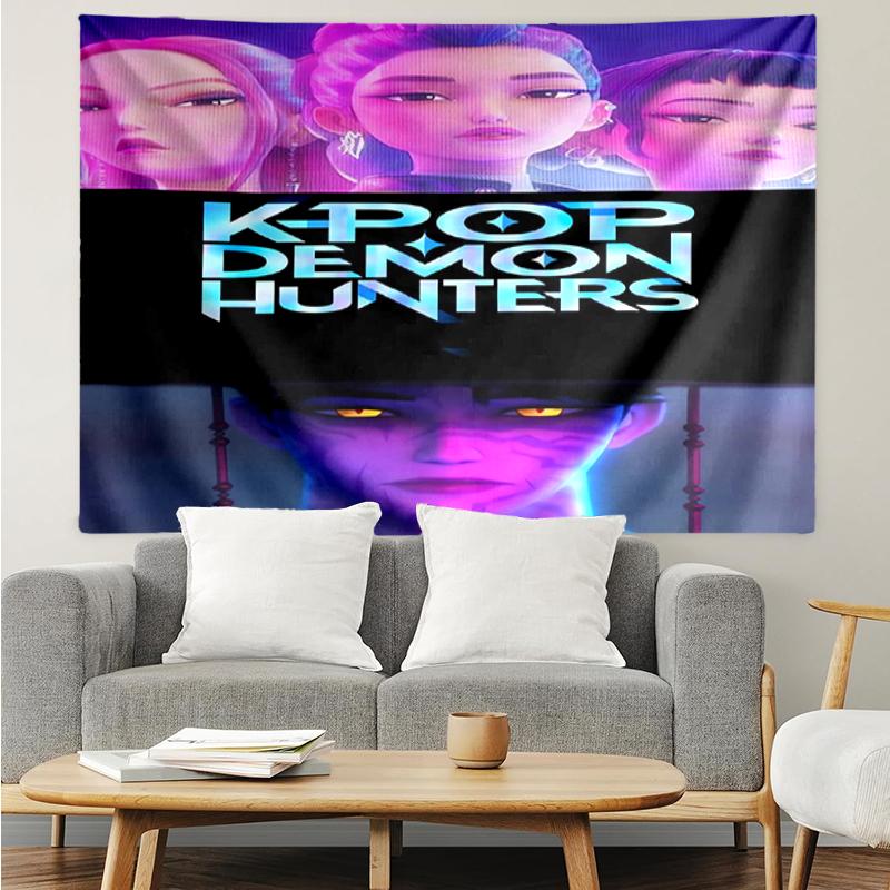 KPop-Demon-Hunters Print Tapestry, Backdrop, Easy Setup, Ideal for Bedroom, Office & Living Room, with Aesthetic Wall Hanging Decor.