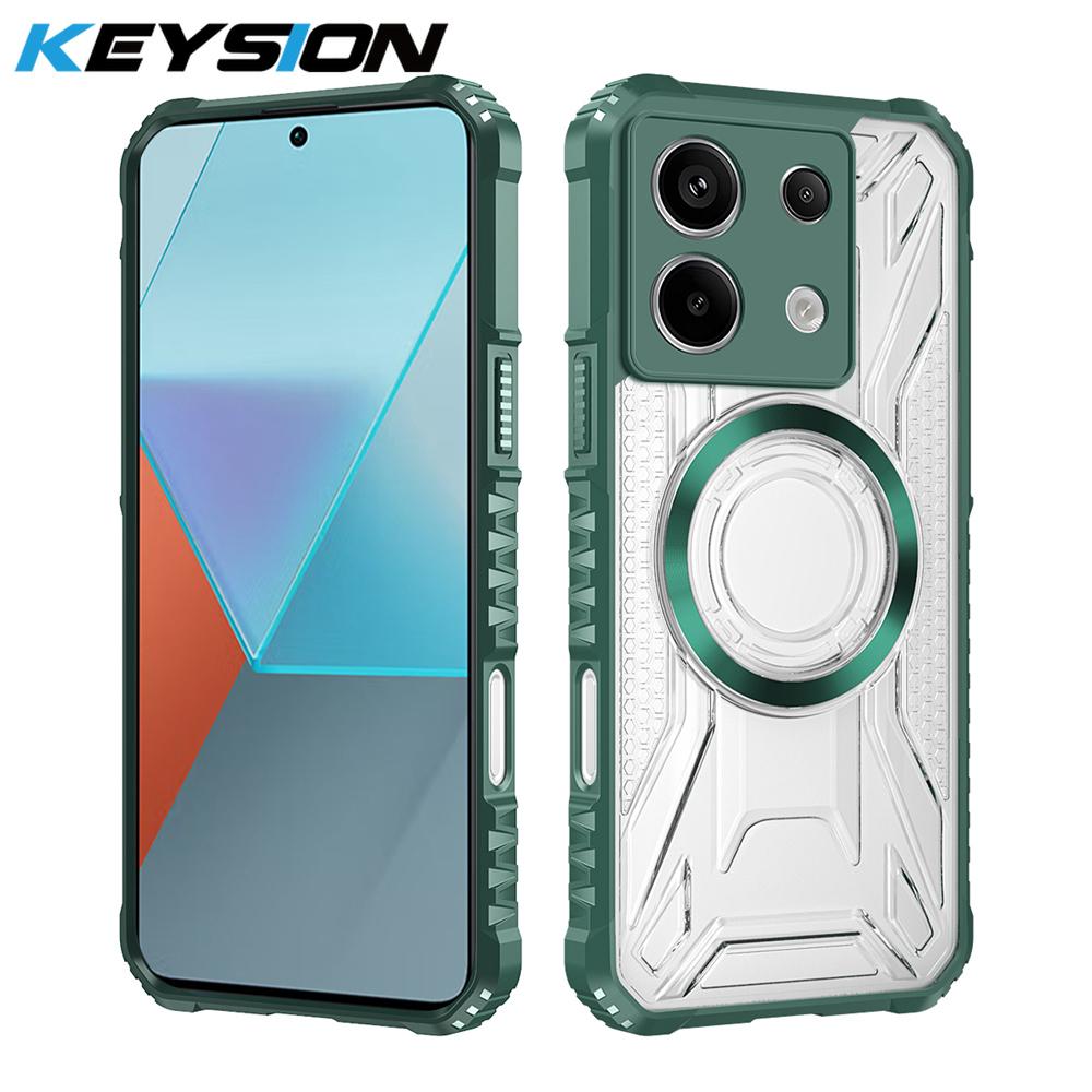 KEYSION Transparent Magnetic Case for Redmi Note 13 Pro 4G 13 Pro+5G Shockproof Phone Back Cover for Xiaomi POCO X6 5G M6 Pro 4G