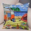 Pillowcase Happy Camper Cartoon House Travel Car Cushion Cover Sofa Home Super Soft