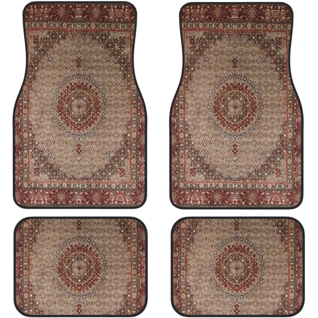Car Floor Mats Set Of 4, Oriental Turkish Persian Carpet Front And Back Rug Mats Decorative Universal For Cars SUV Trucks Vans