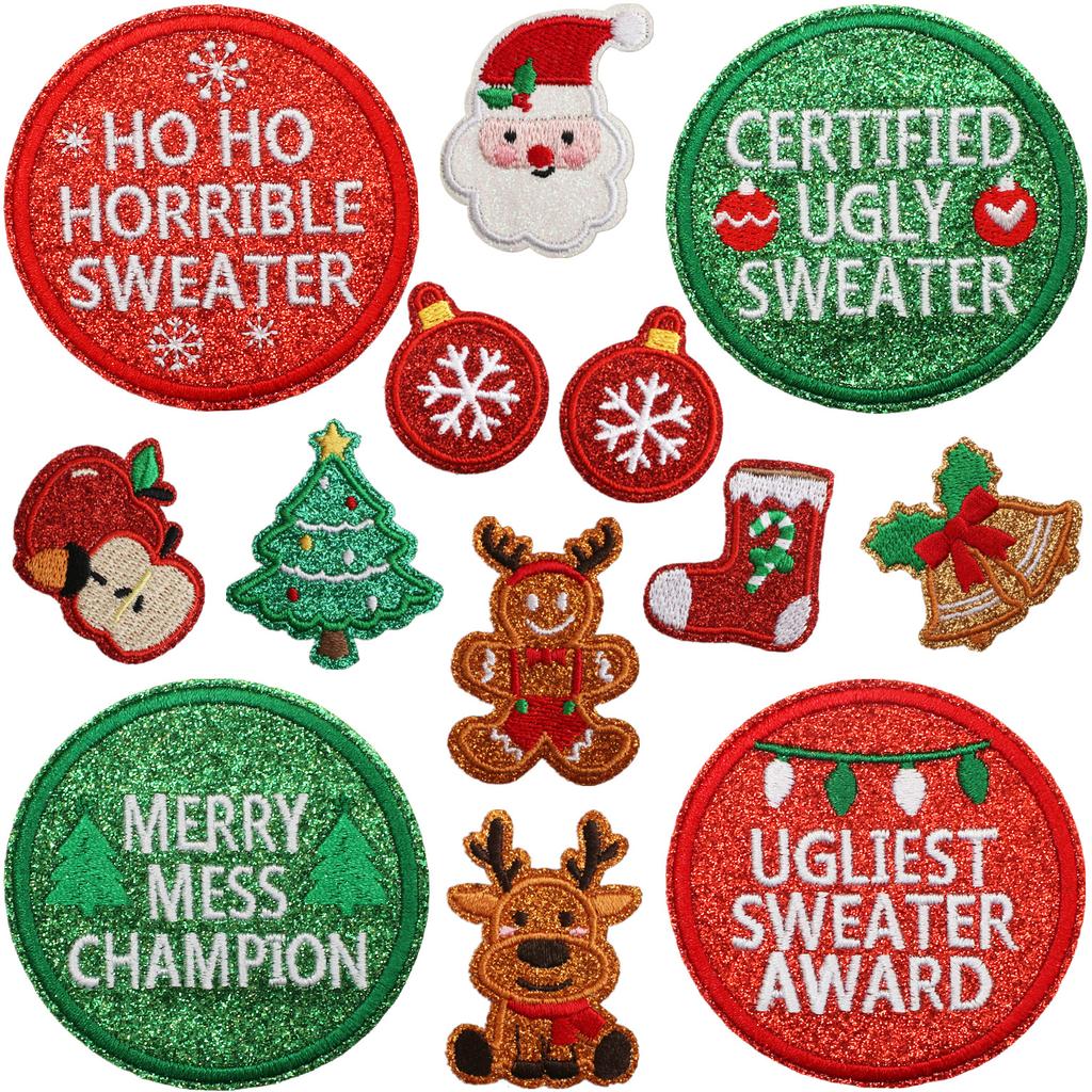 Christmas Embroidery Cloth Sticker Snowflake Elk Patch Sticker Decorative Apple Socks Embroidery Sticker Christmas Bell Heat Transfer