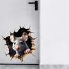 1PC gray melancholy 3D effect probe mouse hole living room bedroom porch home background wall decorative wall sticker