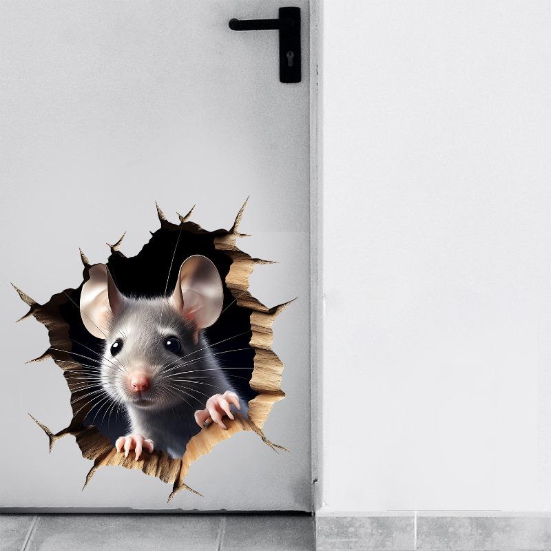 1PC gray melancholy 3D effect probe mouse hole living room bedroom porch home background wall decorative wall sticker