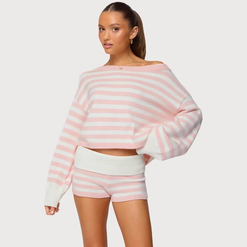 Women's Spring Summer Solid Color Sweater & Short Skirt 2 Piece Set