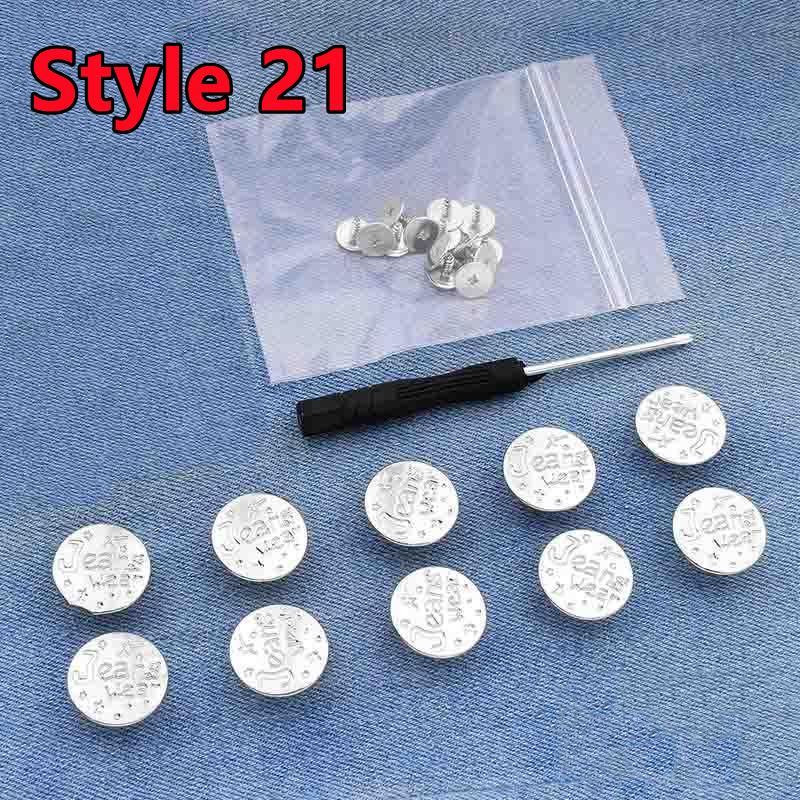 10 PEZZI Bottoni per Jeans di Ricambio 17mm Senza Cucitura Bottone in Metallo Kit di Riparazione Bottoni per Jeans Rimovibili Senza Chiodi Set Accessori da Cucito