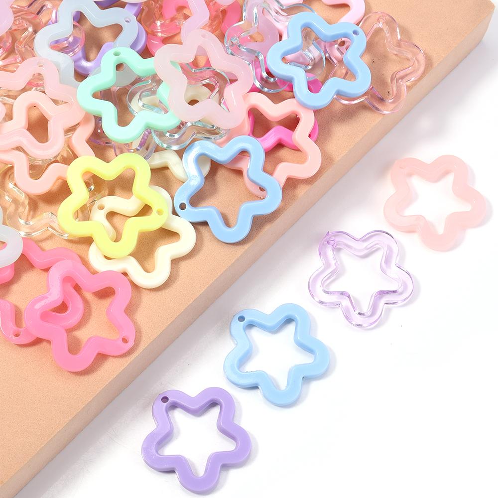 30pcs/lot 30mm Jelly Color Star Pendant Hollow Flower Beads Acrylic Loose Charms Beads DIY Keychain Necklace Jewelry Accessories