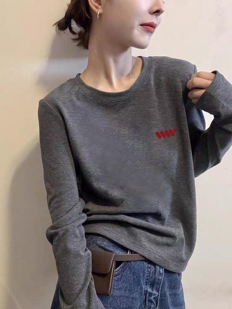 Korean Style Round Neck Ribbed Long Sleeve Women's T-Shirt - Age-Reducing Spring/Autumn Fashion 2026