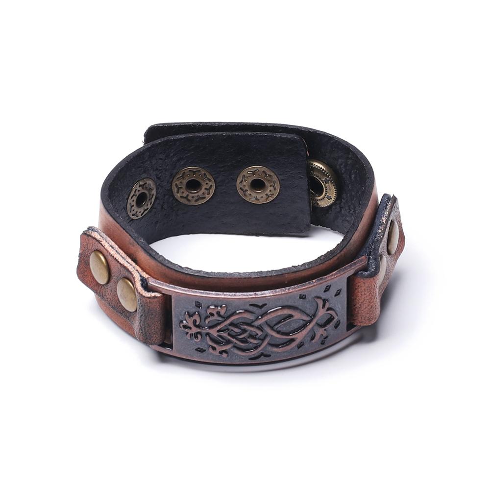 Vintage Wide Alloy Buckle Leather Wristband Cuff Bracelet Punk Snap Bracelet Wrap Bangle