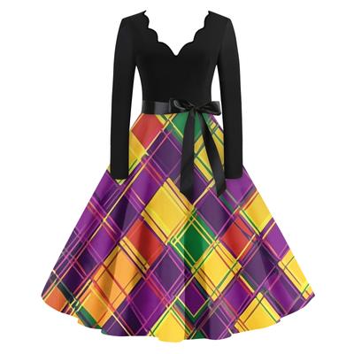 Damska Codzienna Moda Dekolt V Długi Rękaw Drukowana Sukienka Długa w Stylu Vintage