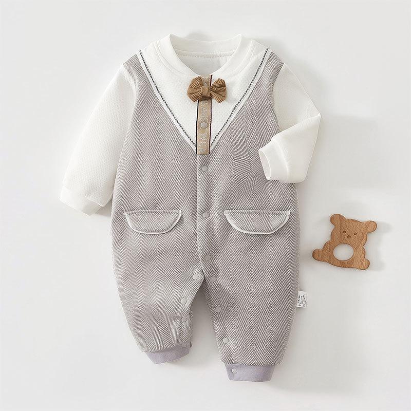 Fake Two-Piece All-Cotton Baby Romper - A-Class Newborn Crawling Outfit, Seamless, 40g Cotton 90 (18-22 lbs, runs small)