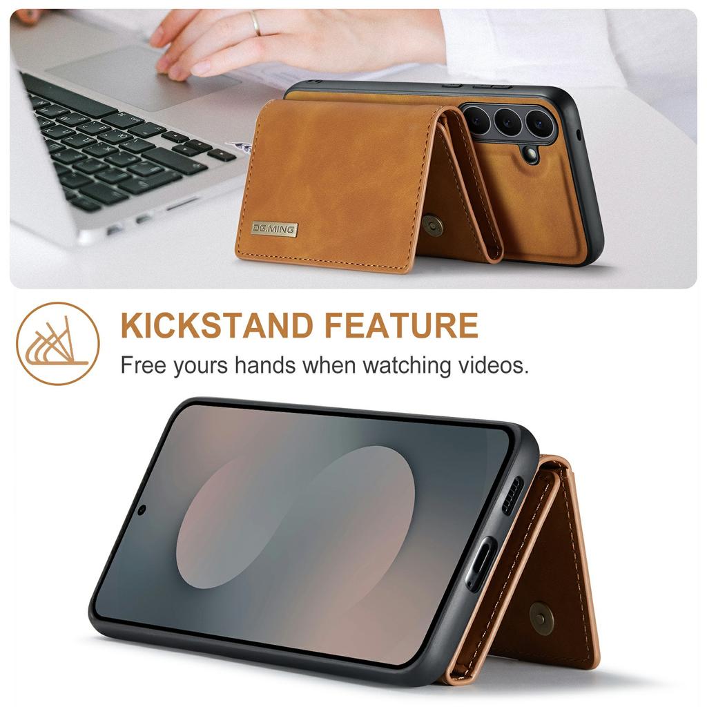 DG.MING M1 Series for Samsung Galaxy S25 FE Case Kickstand PU Phone Cover with Detachable Wallet