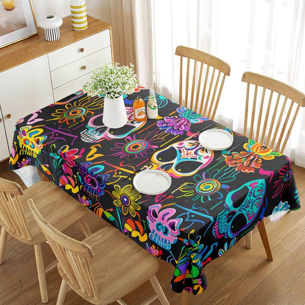 New Dining Table Cloth Tablecloth Waterproof Skull Flower Rectangular High-end Decorative Tablecloth Beach
