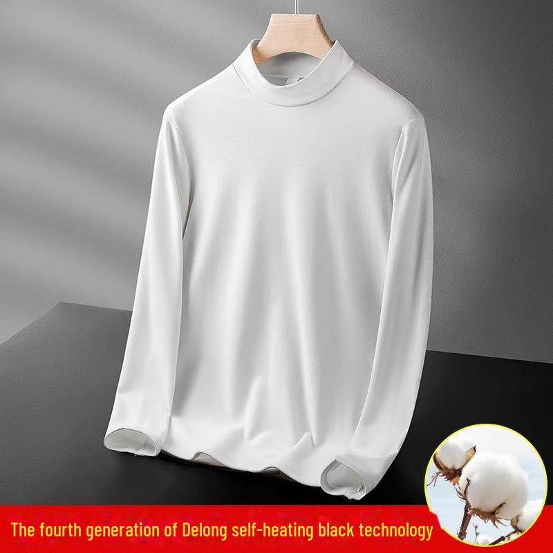Men's German Velvet Half Turtleneck Long Sleeve Shirt - Solid Color, Thick Double-Sided Velvet, Warm Inner Wear for Autumn/Winter