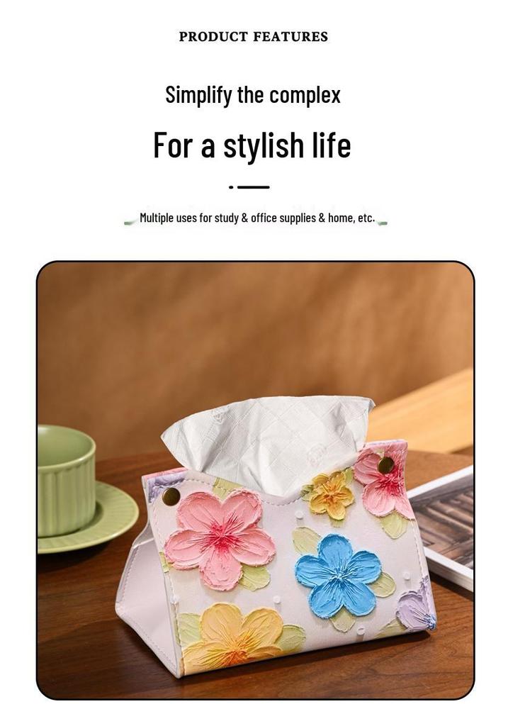 Luxury Waterproof Floral Oil Painting Tissue Box for Living Room