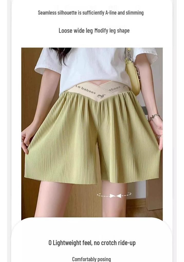 2026 Low Waist Plus Size Ice Silk Maternity Shorts - Summer Thin Three-Quarter Length