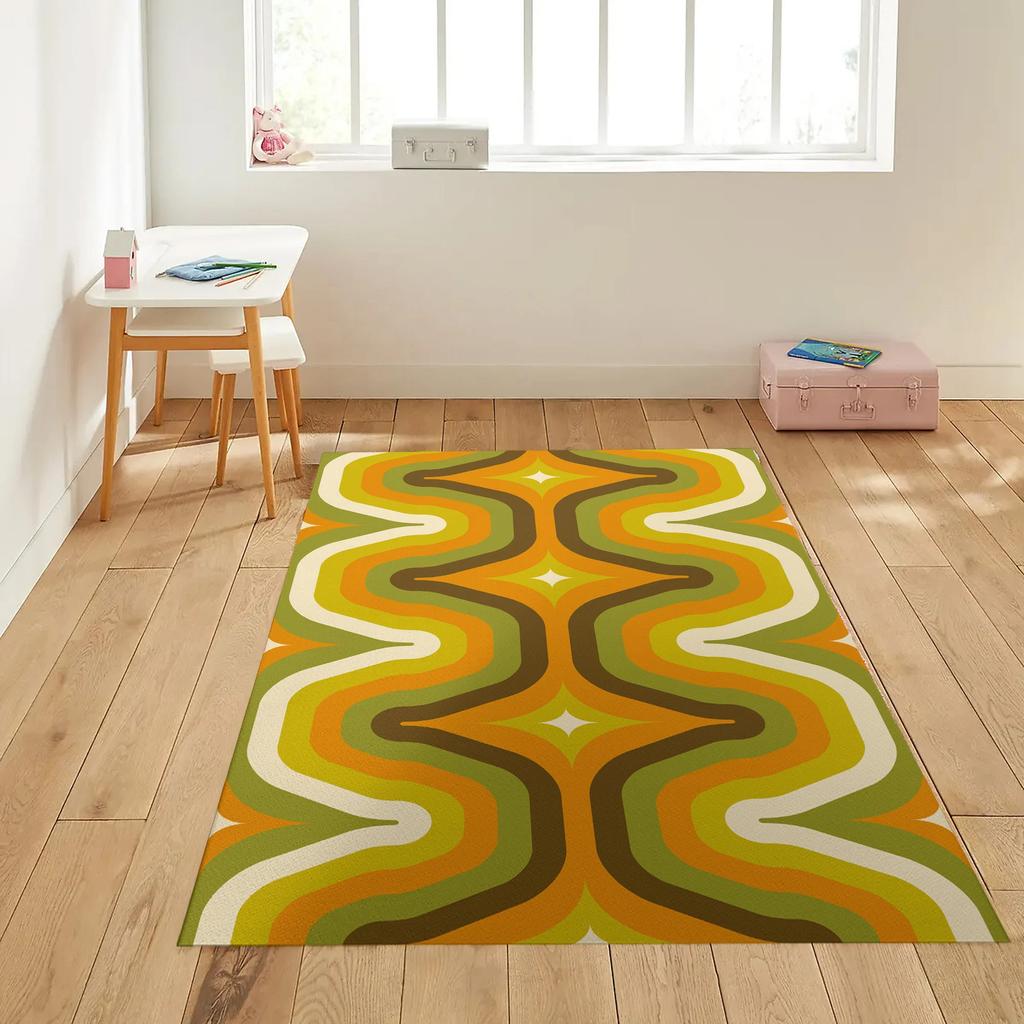 70er Jahre Retro Abstrakte Kunst Teppich Rutschfester Teppich für Schlafzimmer Balkon Flur Eingang Heimdekoration Ästhetische Zimmerteppiche