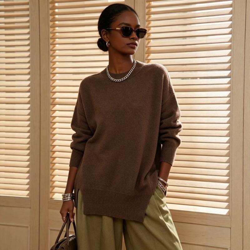 Women S Loose Fit Crew Neck Pullover Knit Sweater Autumn Winter