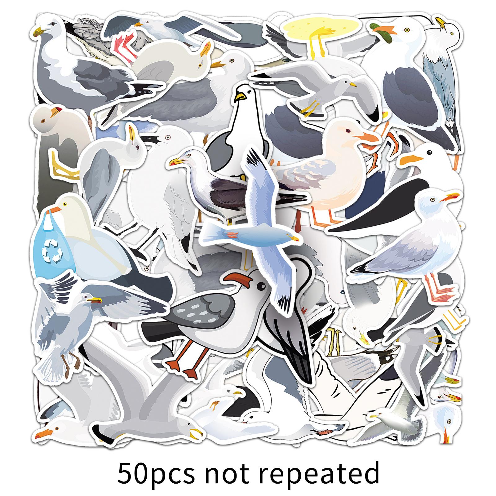 

50 Наклеек-дудлов с чайками, Персонализированные мультяшные животные, Птицы, Декоративные наклейки для чехла мобильного телефона, Чемодана, Водяной кружки