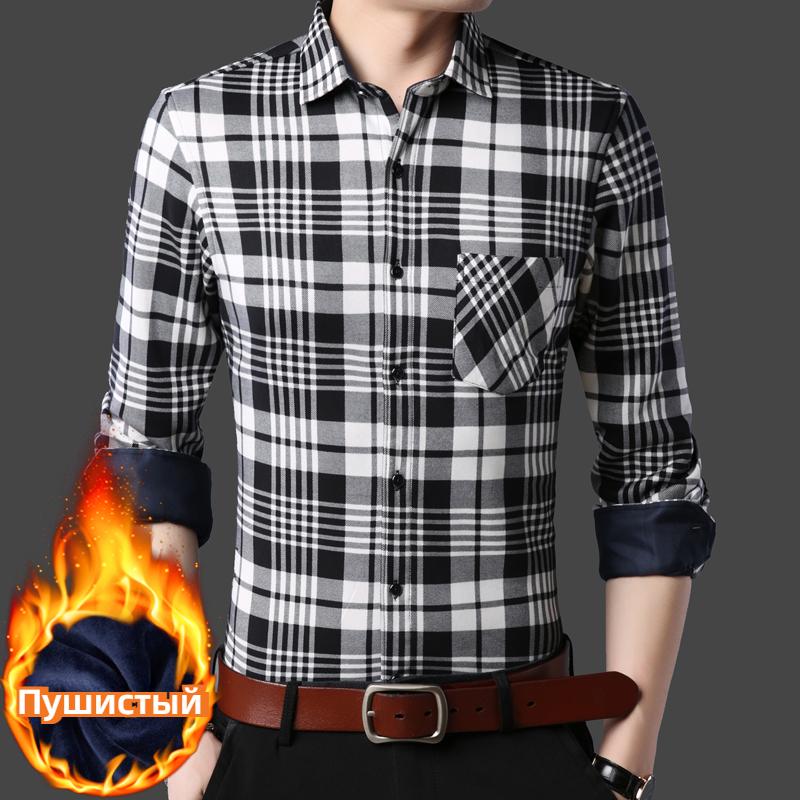 

Мужские клетчатые рубашки осень-зима флисовая рубашка с длинным рукавом для мужчин повседневные теплые топы с отворотами для мужчин L синий