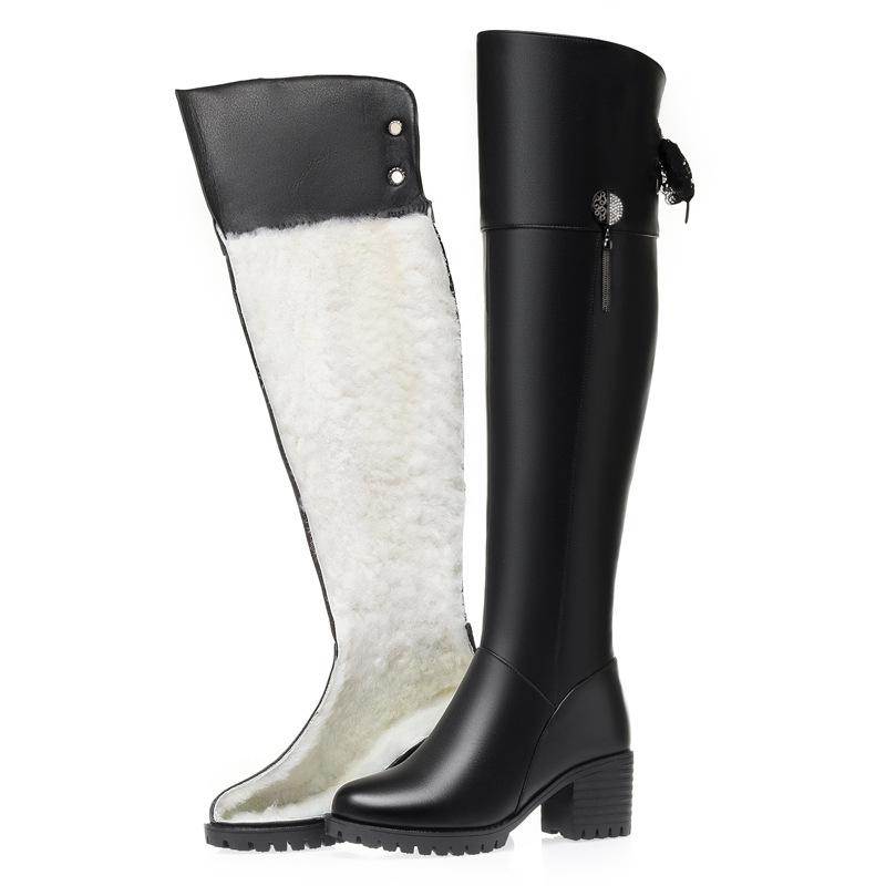 Coarse Heel Cotton Boots Women's Over-the-Knee Boots High Heel Boots Fleece Large Size Women's Boots Thickened Wool Riding Boots