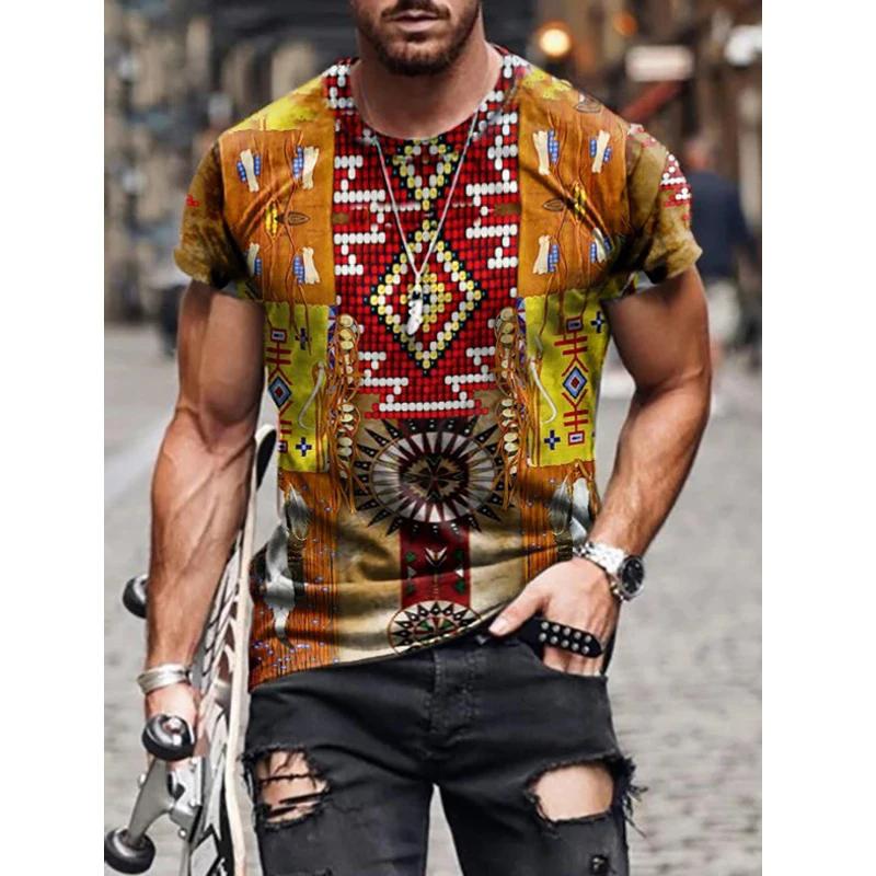 Summer New Men  3D Printed Fashion Street Homestay Retro Short sleeved Round Neck
