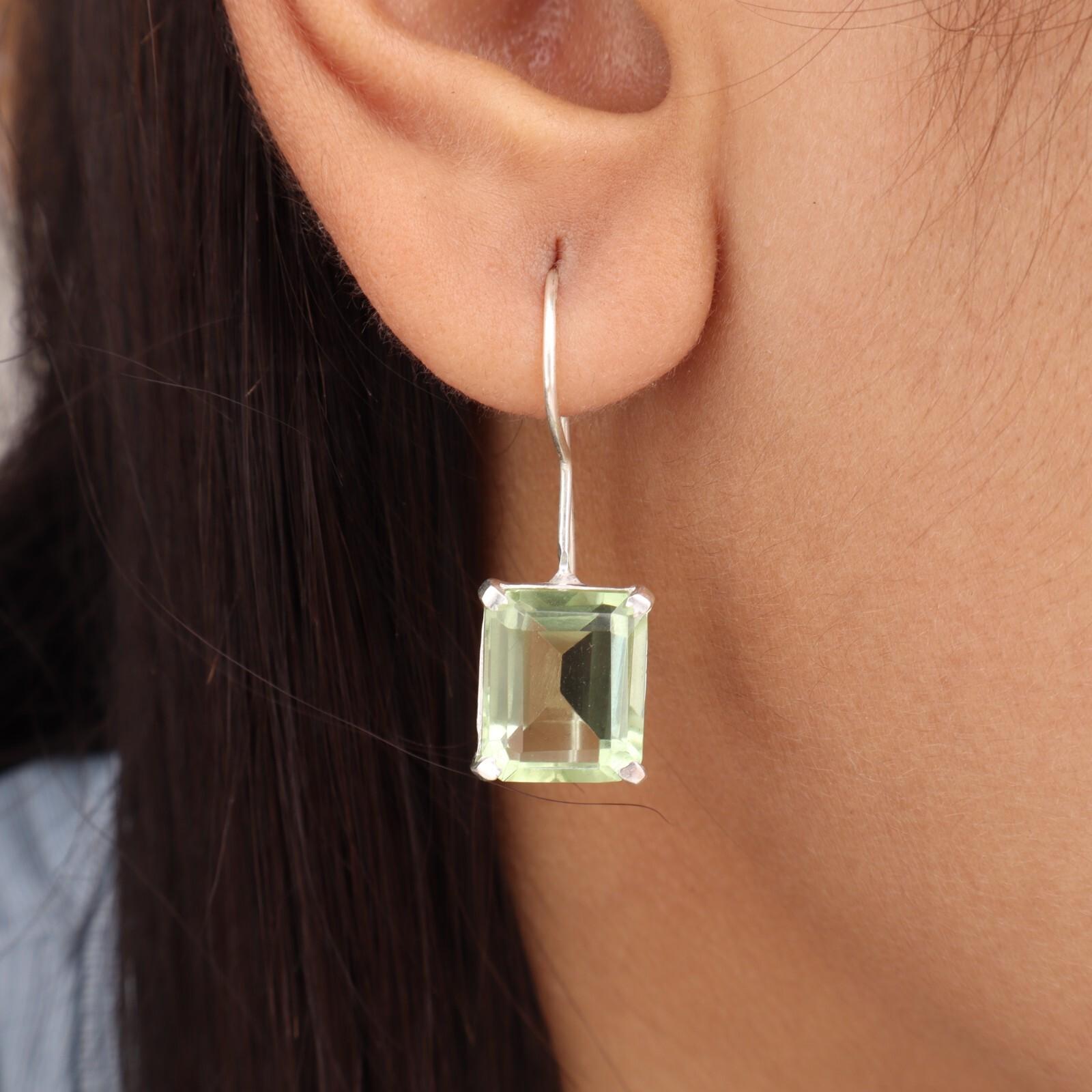 

Зеленый Аметист Драгоценный Камень 925 Стерлинговое Серебро Ювелирные Изделия Ручной Работы Серьги 1.06 EE-167-17