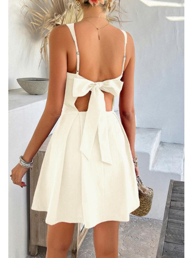 2026 Elegant Solid Color Spaghetti Strap Sleeveless Women's Short Dress
